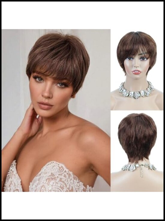 Pixie Cut Wig for Women Human Hair with Bangs Short Layered Hairpiece main image 5